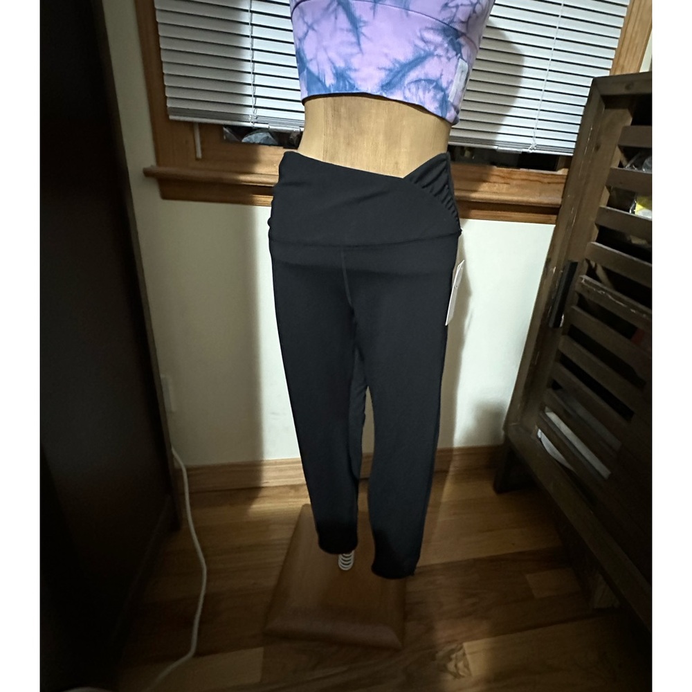 YOGALICIOUS LUX Harmony Hi Rise Ankle Ruched Waistband Black Medium Leggings NWT